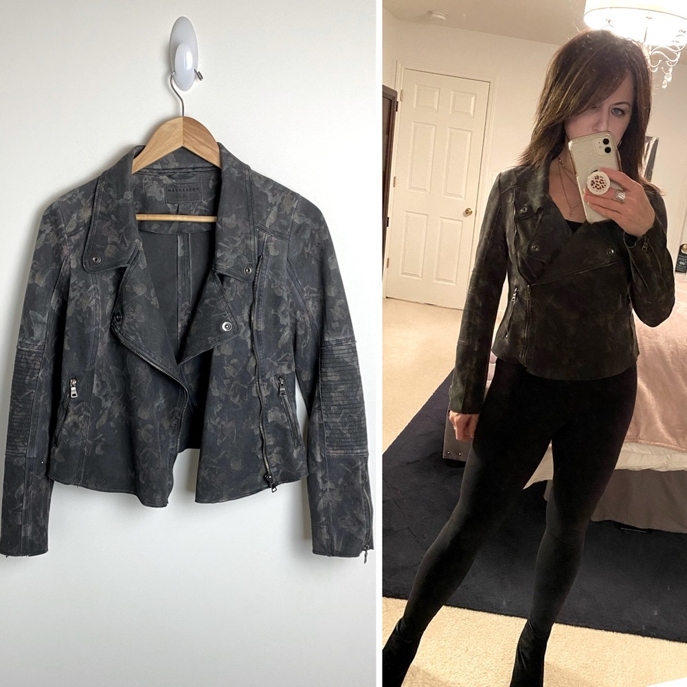 Marni Scuba Suede Moto Jacket Grey Antique Floral Size Small LKE NEW!